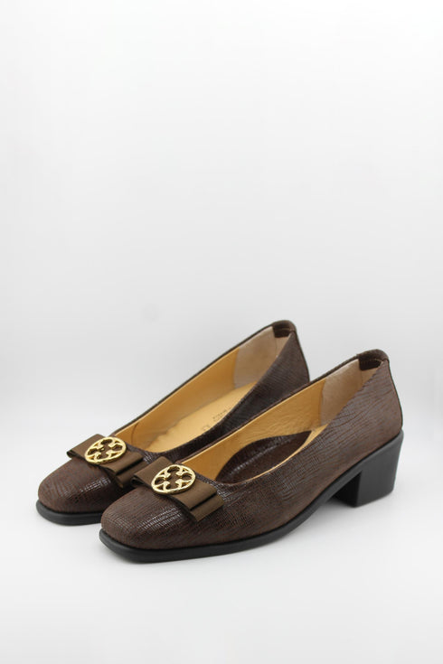 DFC Relax Textured Block Heel Loafers with Bow